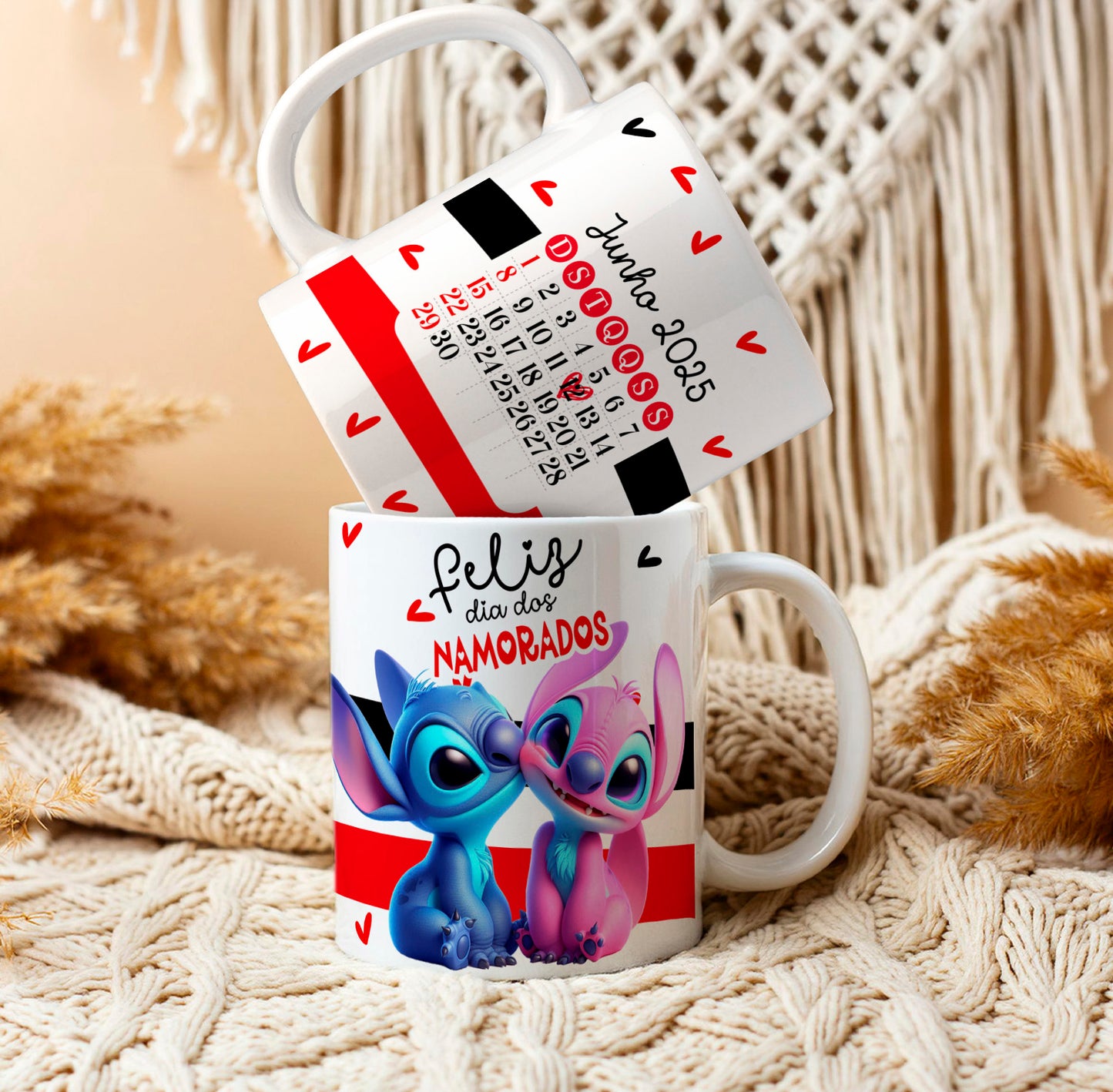 Kit Caneca dia dos namorados + chocolate + caixinha + laço